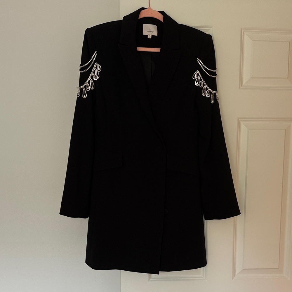 Cinq à Sept Black Blazer Dress with Embellished Shoulders